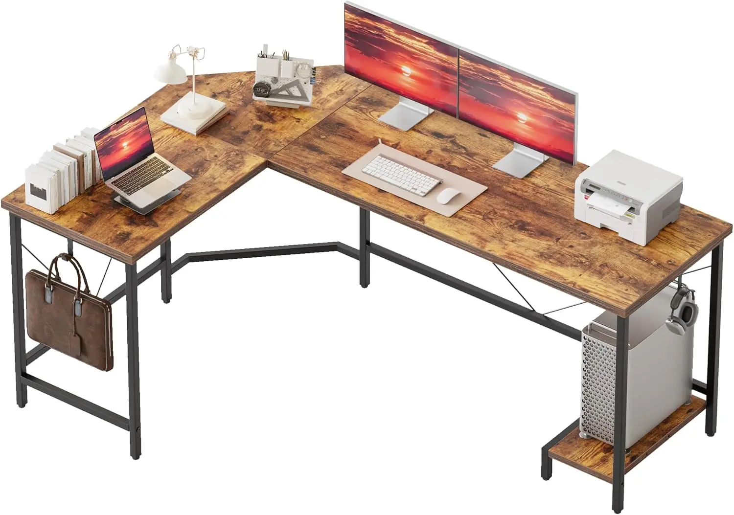 

66 Inch Large L Shaped Desk, Simple Corner Gaming Desk With CPU Stand & Hooks, Computer Desk For Home, Bedroom & Offic