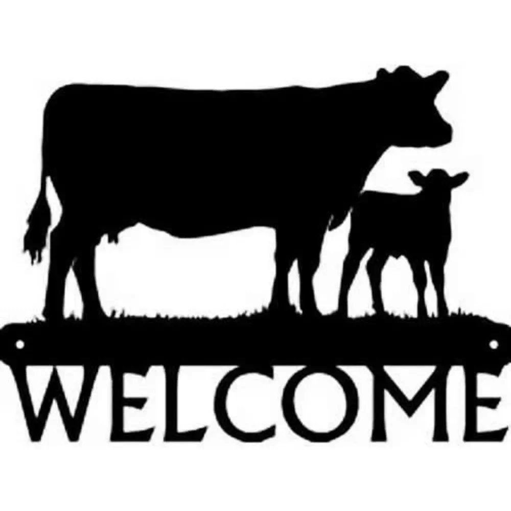 CIFBUY Cow Calf Farm Welcome Metal Wall Sign Iron Silhouette Art Rustproof Durable Indoor Outdoor Home Porch Decor Gift