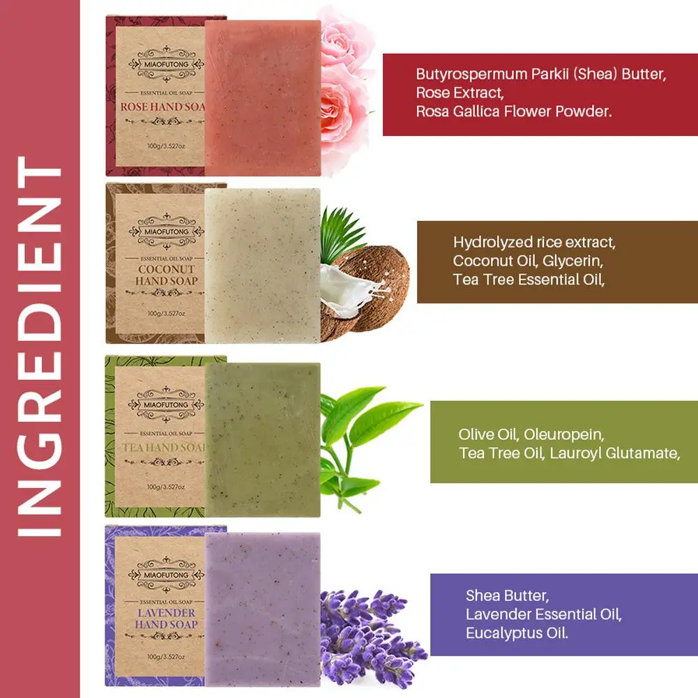 

NEW 1-4 Pack Natural Tea Tree Lavender Soap Bar 4-in-1 essential oil exfoliating soap set, Handmade Gift Set for All Skin