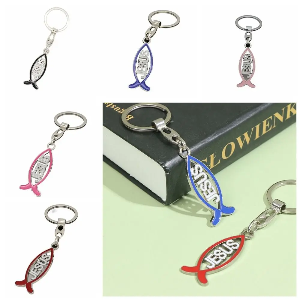 

Multipurpose Alloy Fish Shape Keychain Religious Cartoon Jesus Charm Pendant Fish Shape Christian Car Keychain Christian Gift