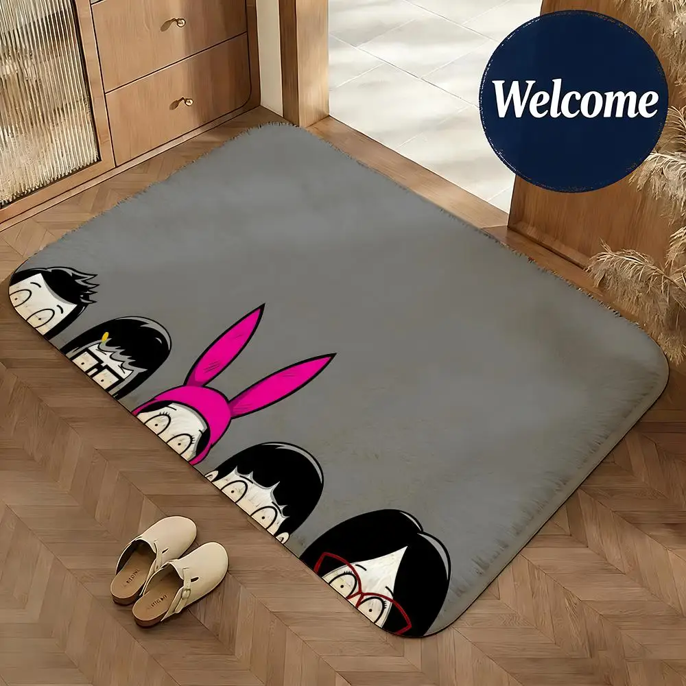 Soft Flannel Floor Mat Cartoon Bob's Burgers Floor Mat Non-Slip Absorbent Doormat Bathroom Bedroom Home Decor Rug
