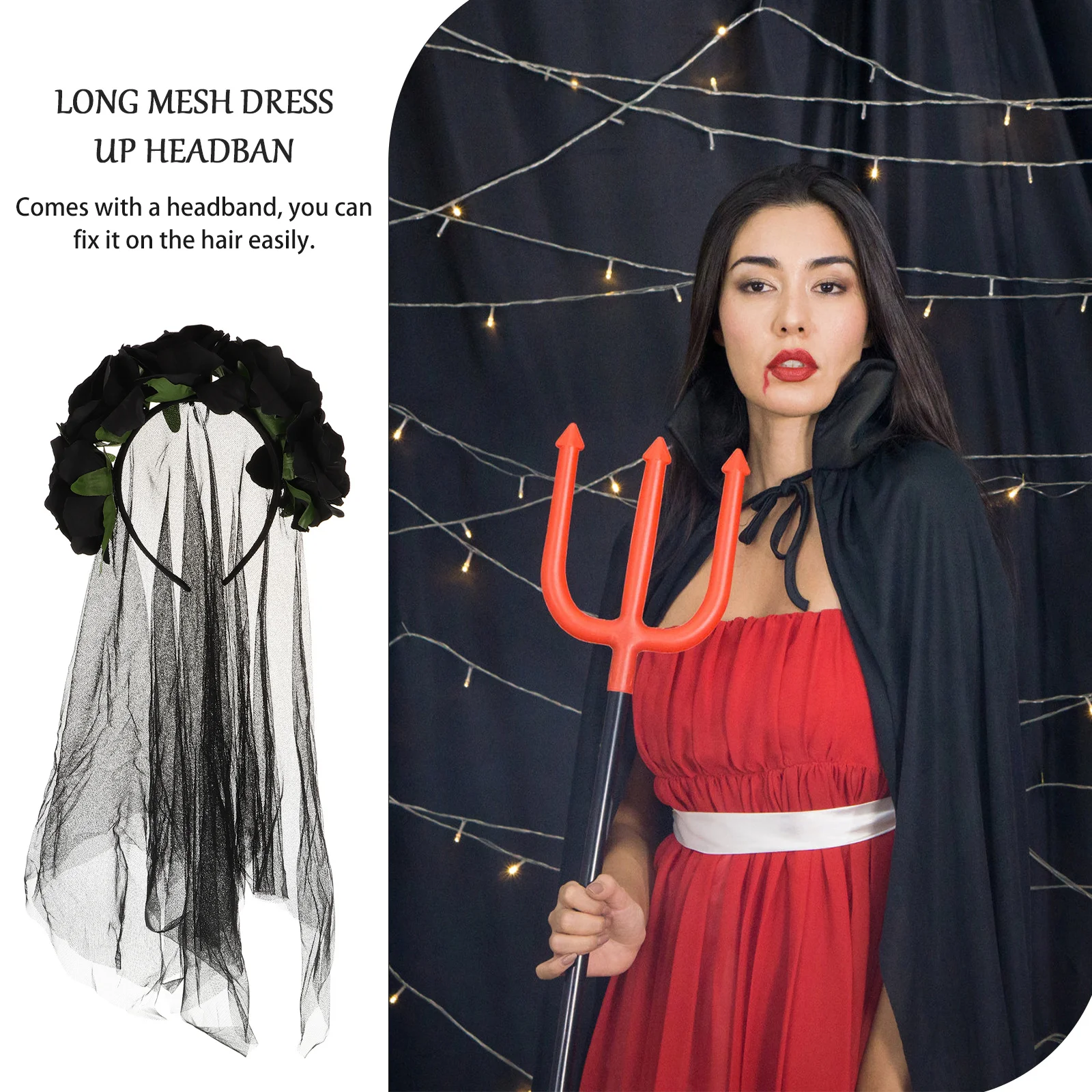 

Halloween Rose Decor Veil Black Pattern Durable Lightweight Hair Accessory for Festival Carnival Party Halloween Decor Veil