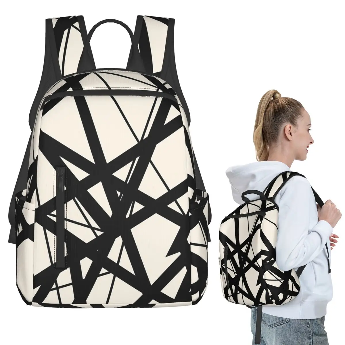 

Рюкзак EVH Authentic Stripes Van Halen (цвета яичной скорлупы) для мальчиков и девочек, школьная сумка для детей, сумка для ноутбука, сумка через плечо для мужчин и женщин