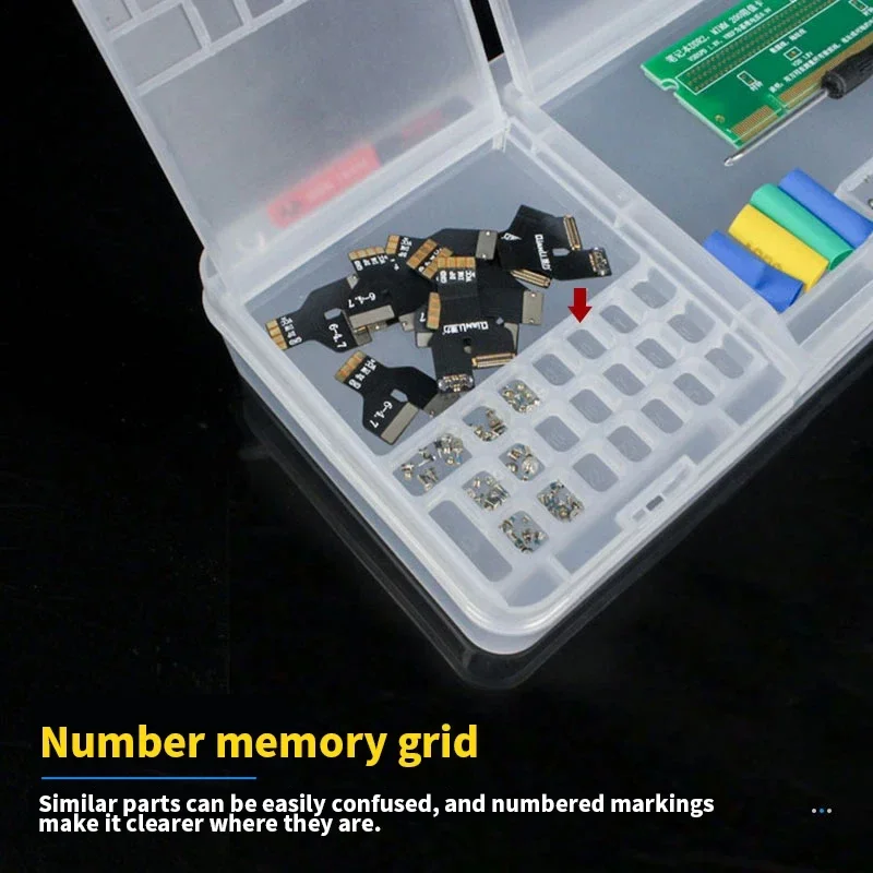 Scatola di immagazzinaggio tripla OSS per componenti elettronici Parti di telefoni cellulari Viti Piccoli accessori Scatola di immagazzinaggio di riparazione Strumenti