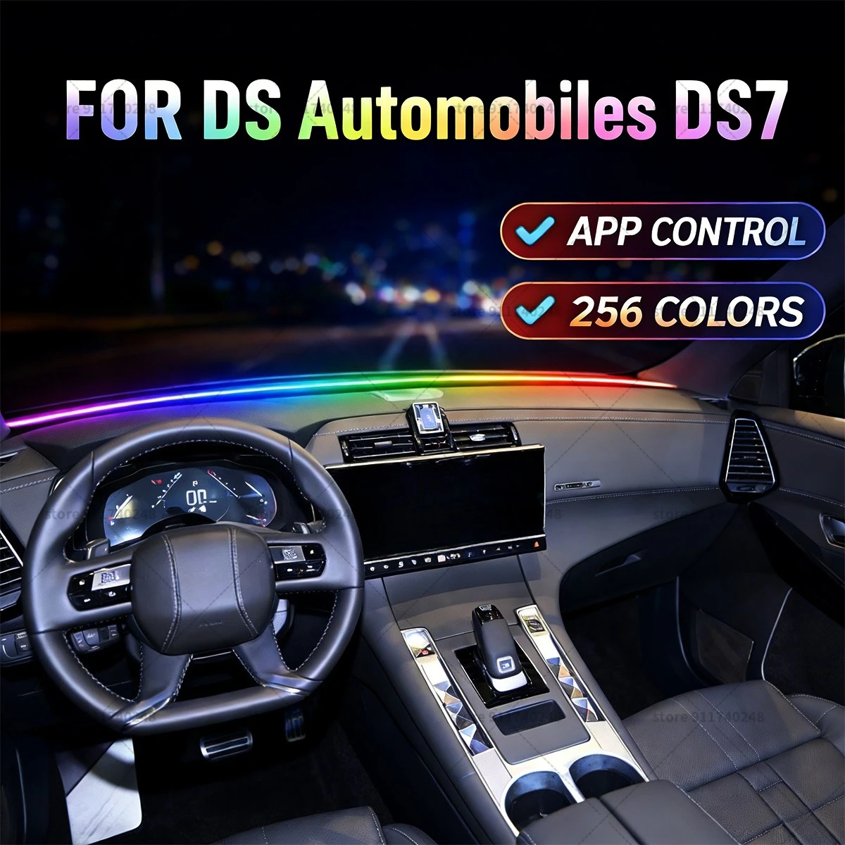 For DS Automobiles DS 7 Automotive decoration light strip,colorful acrylic front windshield soundproofing strip, ambience light