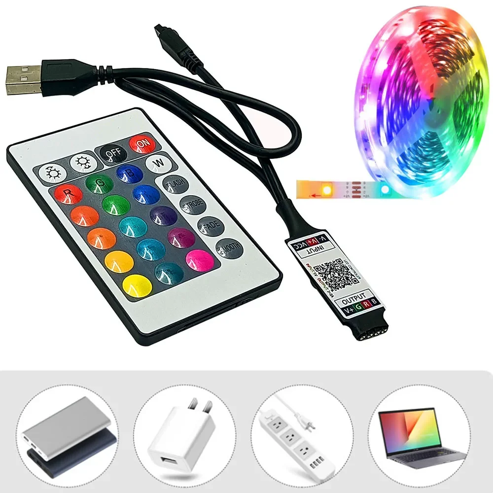 

DC 5V USB Controller RF Wireless Remote Control Dimmer Mini Bluetooth 24 Key, Suitable for 5050/2835/3528 RGB LED Strip Lights