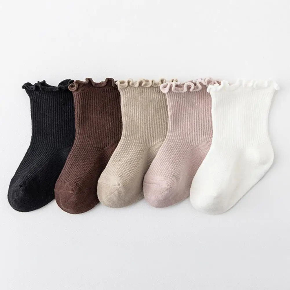Children Mid-calf Socks Baby Girl Cotton Ruffle Ankle Socks Toddler Scallop Top Mid-calf Socks Children’s Spring Autumn Soft