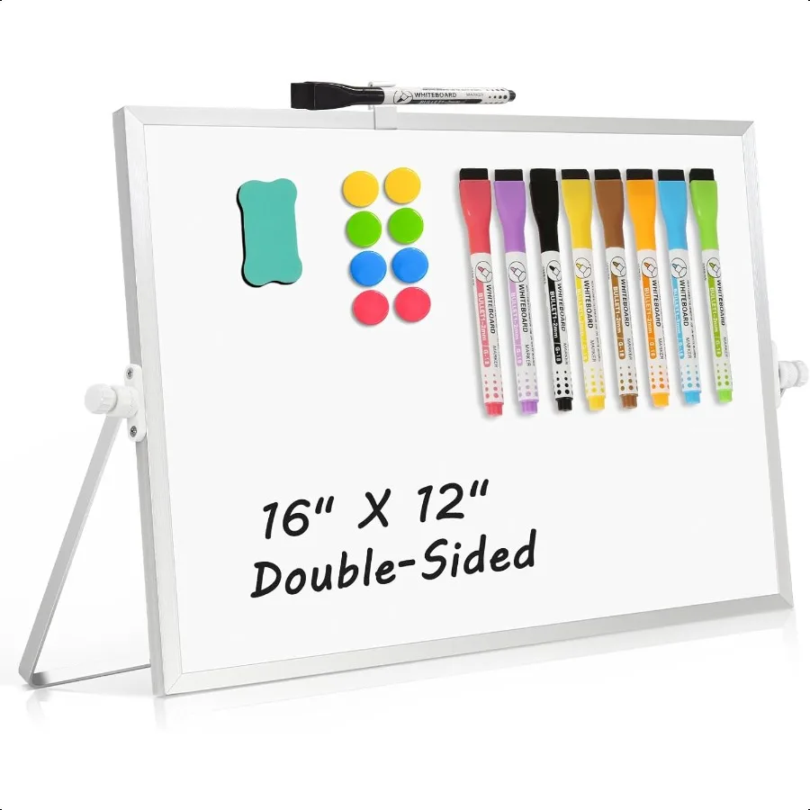 

Dry Erase Magnetic White Board 16" x 12" DoubleSided Desktop Whiteboard with Stand Portable Small Whiteboard Set for Drawing Of