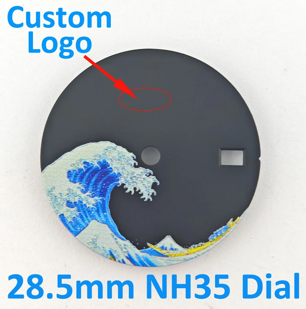 28.5mm Dial Kanagawa Wave Dial Nh35 Dial 28.5mm Surfing Wave Watch Dial Custom LOGO Modified Adaptation Watch NH35/36/4R6R7S