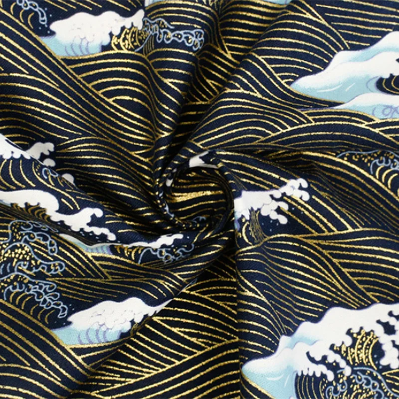 

100cm*148cm Japanese Style Ocean Wave Pattern Bronzing Fabric Bedding Sewing Clothing Quilting Needlework Crafts Material