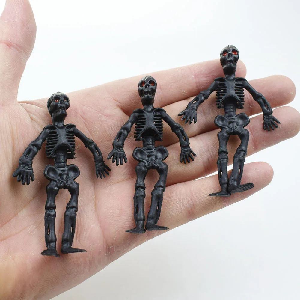 

5Pcs New Mini Simulation TPR Black Skeleton Body Toy Model Children's Prank Toys Elasticity Retractable Skeleton Toys