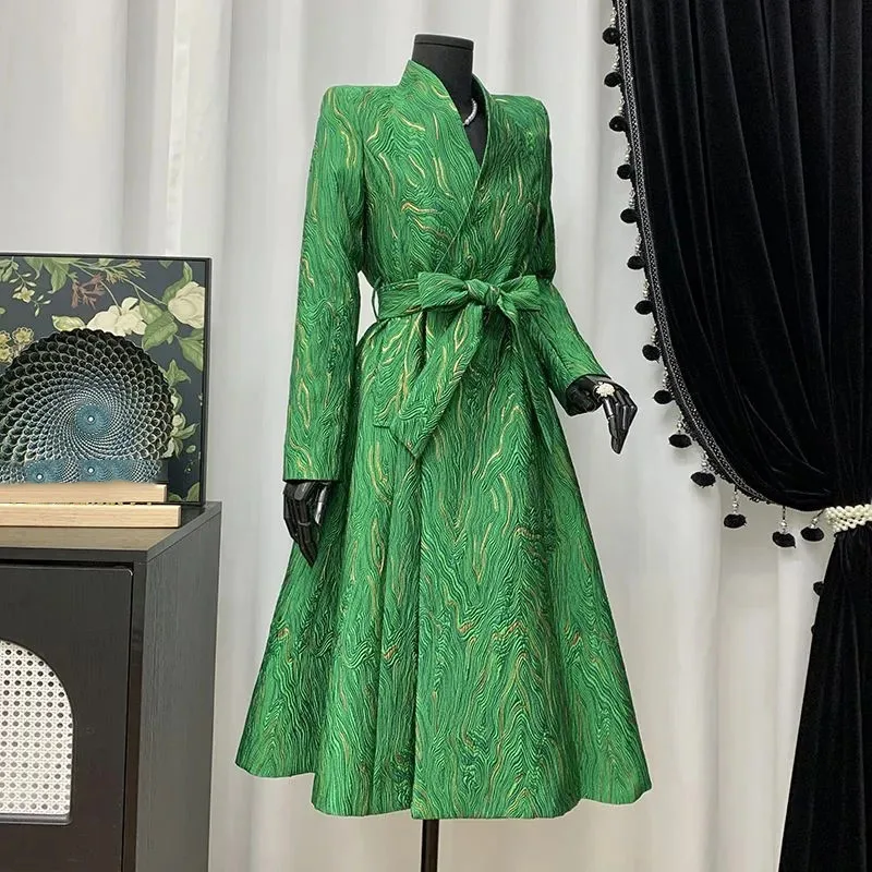 Autumn Lace-Up Green Light Luxury Women Trench Coat 2026 New Style Heavy Industry High-Quality Women's Trench Coat Overcoat H640