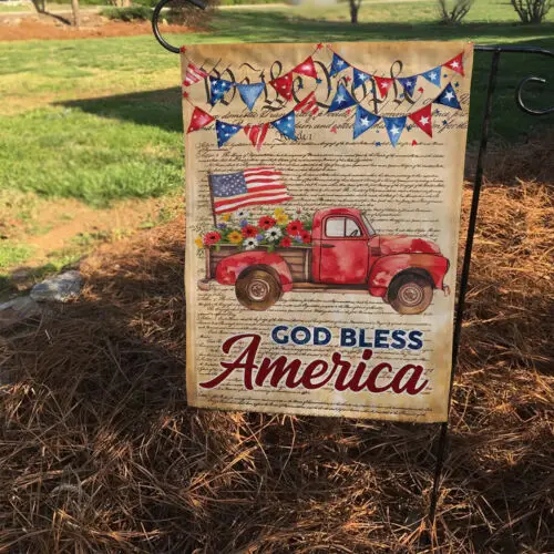 Pickup Red Truck God Bless American Double-sided Flag, USA Country Truck Flag ZZU WWL IIC