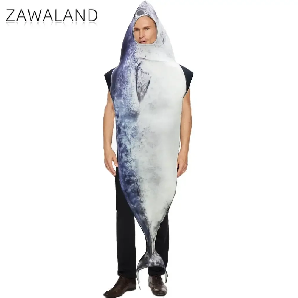 

Zawaland Cosplay Fish Costume Funny Halloween Suit Woman Man Jumpsuit Carnival Disguise Wearing Show Party Clothes