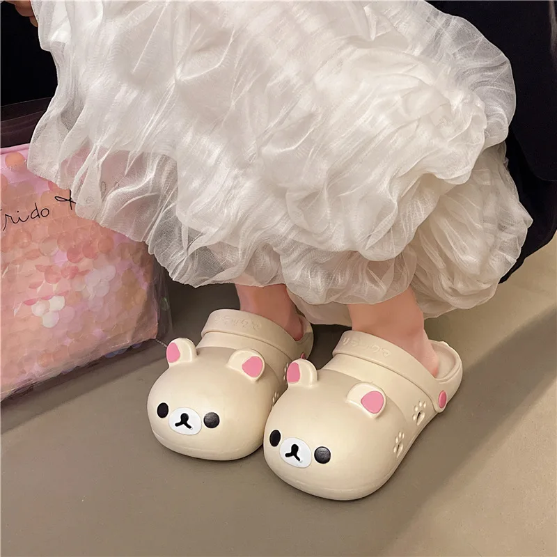 

Cartoon Rilakuma Shoes Cute Bear Pvc Non-Slip Anti-Odor Wear Bag Head Sandals Cute Summer Beach Shoes Girls House Slippers Gift