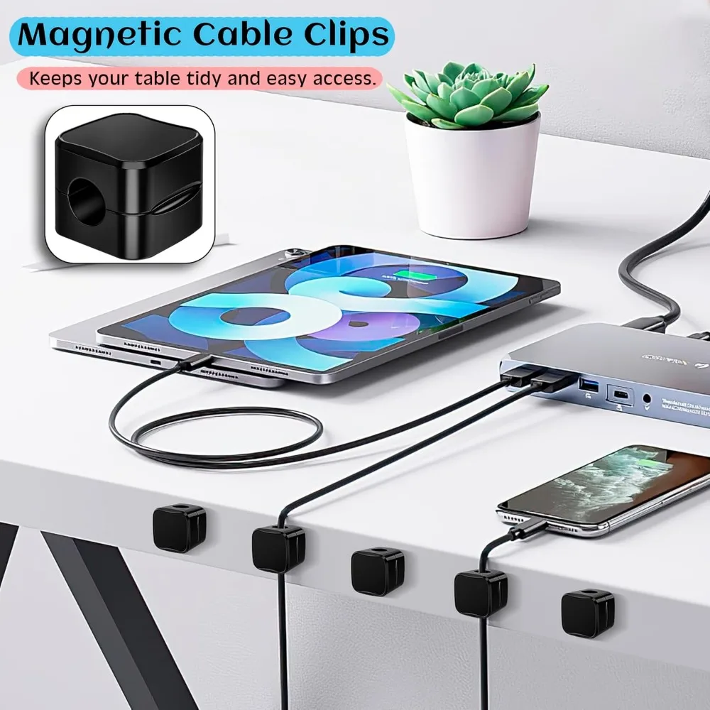 Magnetic Cable Clips for Cord Management: 12-Piece Desk, Car, Home, Office Organizer Holder view 5
