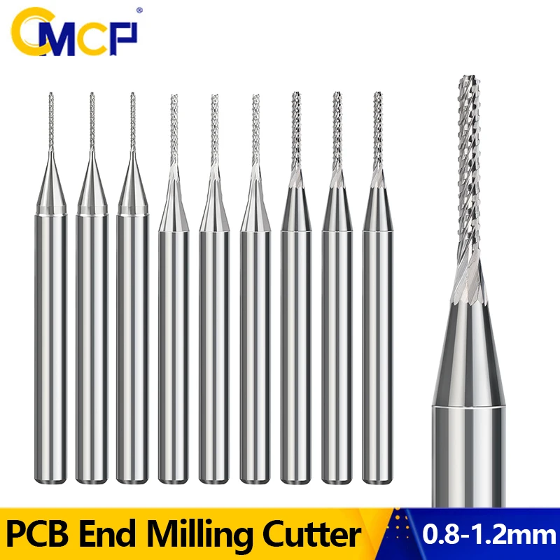 CMCP PCB Milling Cutter 0.8mm 0.9mm 1.0mm 1.1mm 1.2mm Tungsten Steel Carbide End Mill Engraving Bits CNC Router Bit