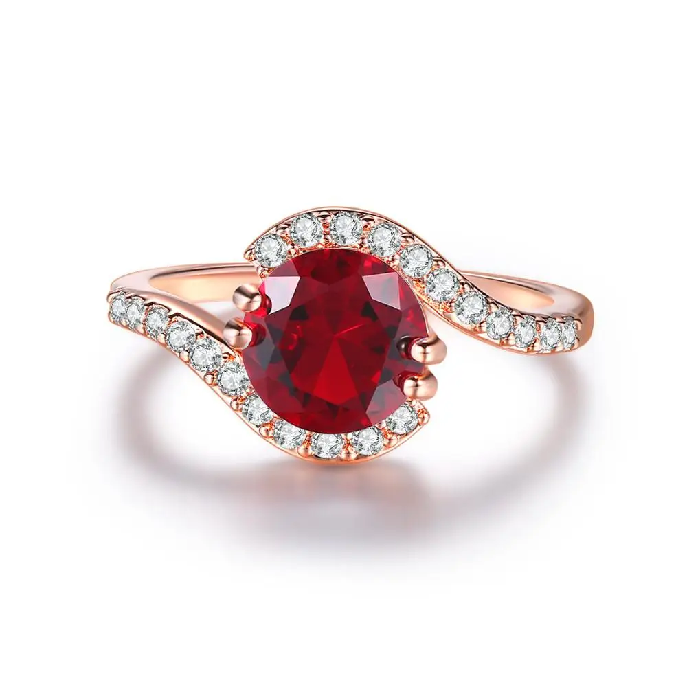 Double Fair New Fashion Design Rose Gold Color Big Zircon Crystal Stone Bend Rings For Women Engagement Jewelry Gift DFR389M