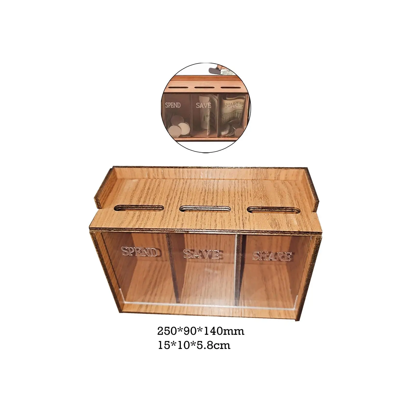 Coin Bank Money Bank Money Box with Compartments Wooden Piggy Bank Storage Box for Festival Christmas Kids Living Room New Year