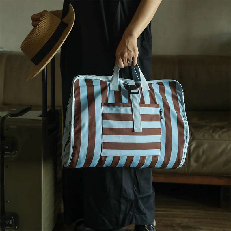 

4in1 Waterproof Striped Travel Duffel Bag for Women and Men Hanging Travel Tote Folding Carry On Luggage Storage Bag Handbag
