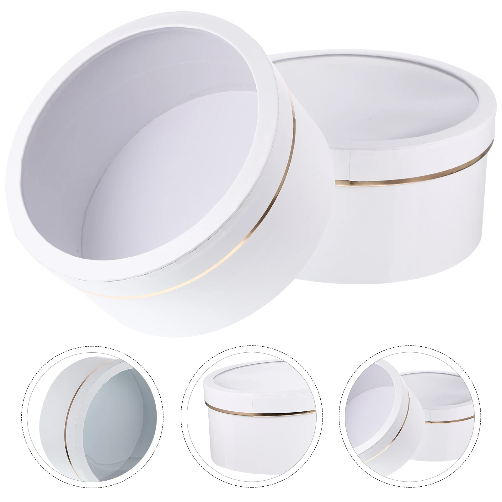 

2pcs White PVC Flower Boxes Round Window Storage Valentine Gift Packaging Floral Present Box With Lid For Arrangement