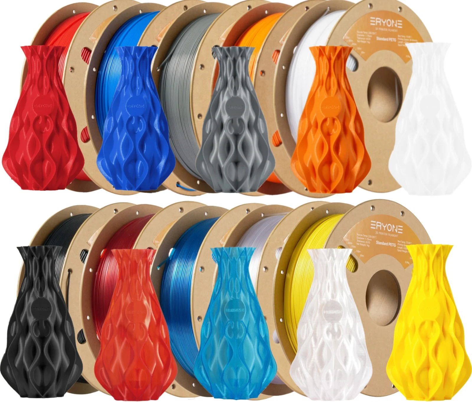 ERYONE 10KG Standard PETG Filament 1,75mm für 3D-Druck, Mehrfarbig Erhältlich, PETG-Filament, 3D-Filament Großhandel, 1KG/Spule