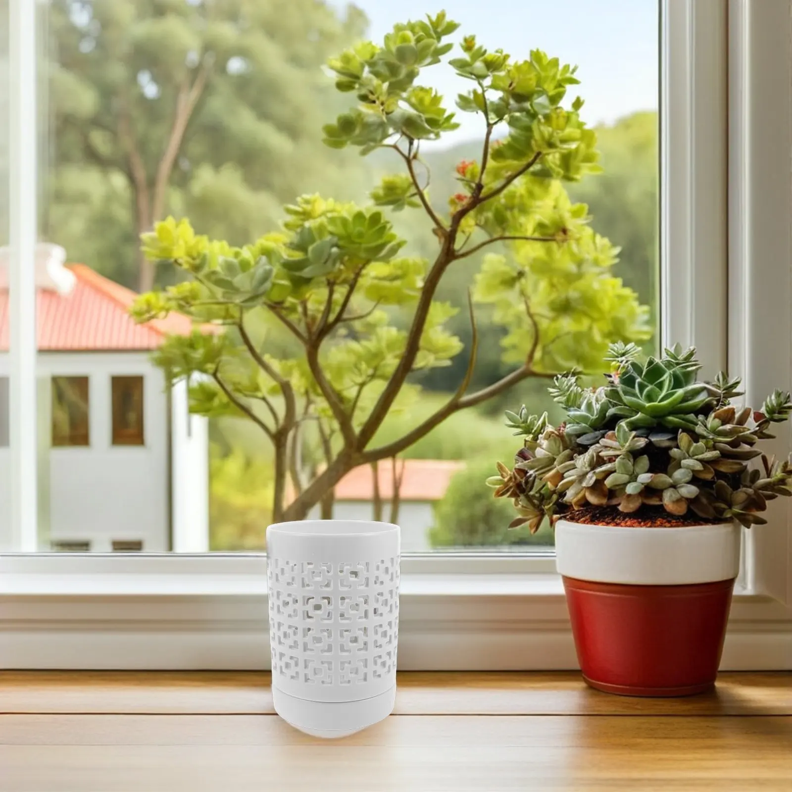 White Ceramic Orchid Pot with Drainage Holes and Saucer Breathable Planter for Orchids Indoor Outdoor Use Elegant Decorative