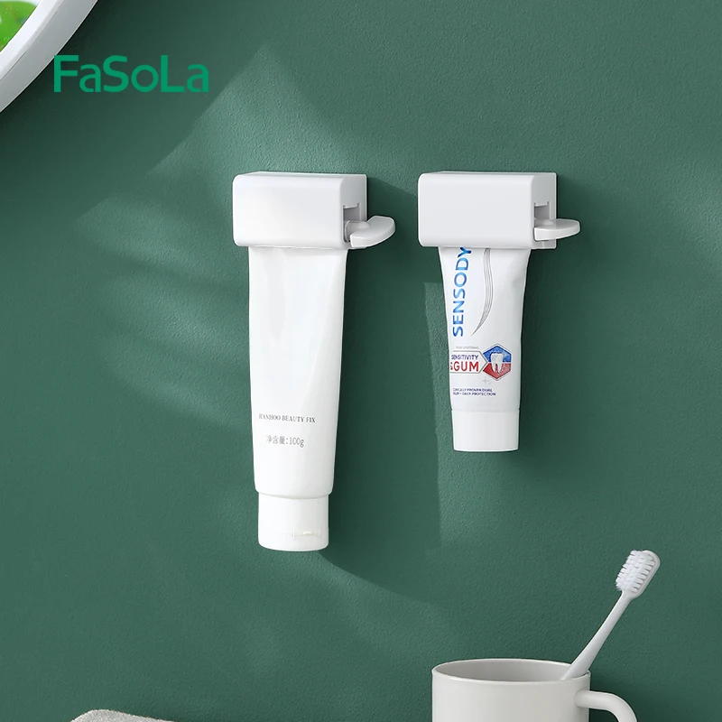 FaSoLa Toothpaste Squeezer Wall Mounted Facial Cleanser Storage Rack Rolling Toothpaste Holder Bathroom Accessories