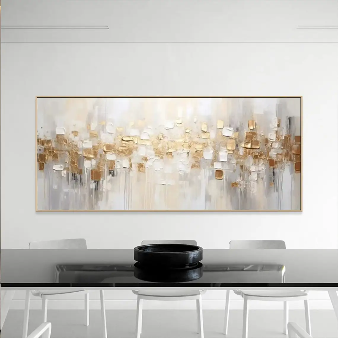 Gold Abstract Painting on Canvas Textured Wall Art Gold Foil Painting Boho Wall Decor Bright painting Large Modern Art Painting