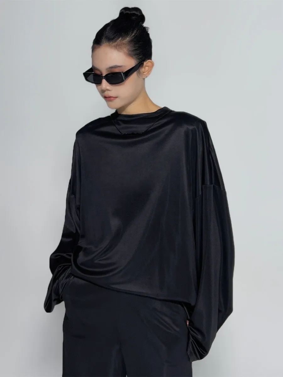 

Модный комплект из ацетатного атласа: женские широкие брюки с длинными рукавами и эффектом похудения, повседневный осенний наряд для женщин