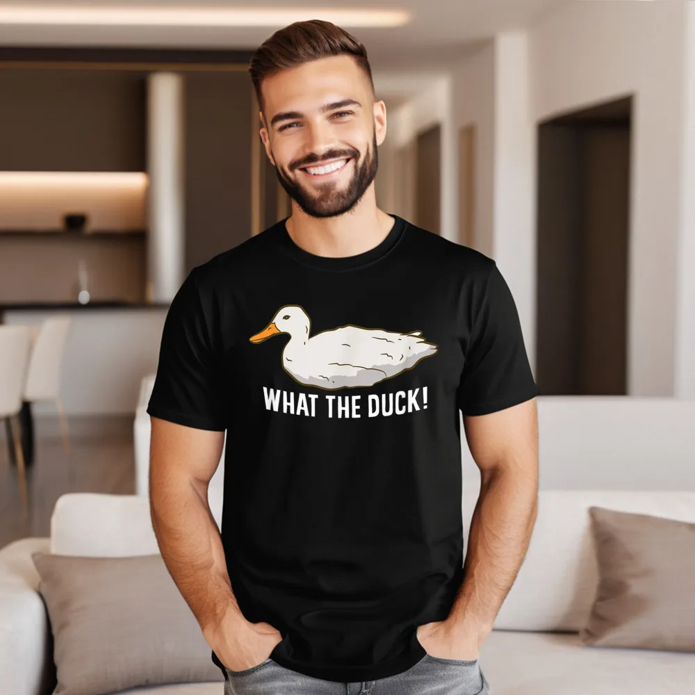 Mens Newest Slogan Tees Crew Neck Mother Day Combed cotton T Shirts Normal Short Sleeve What The Duck Funny Rubber T-shirts