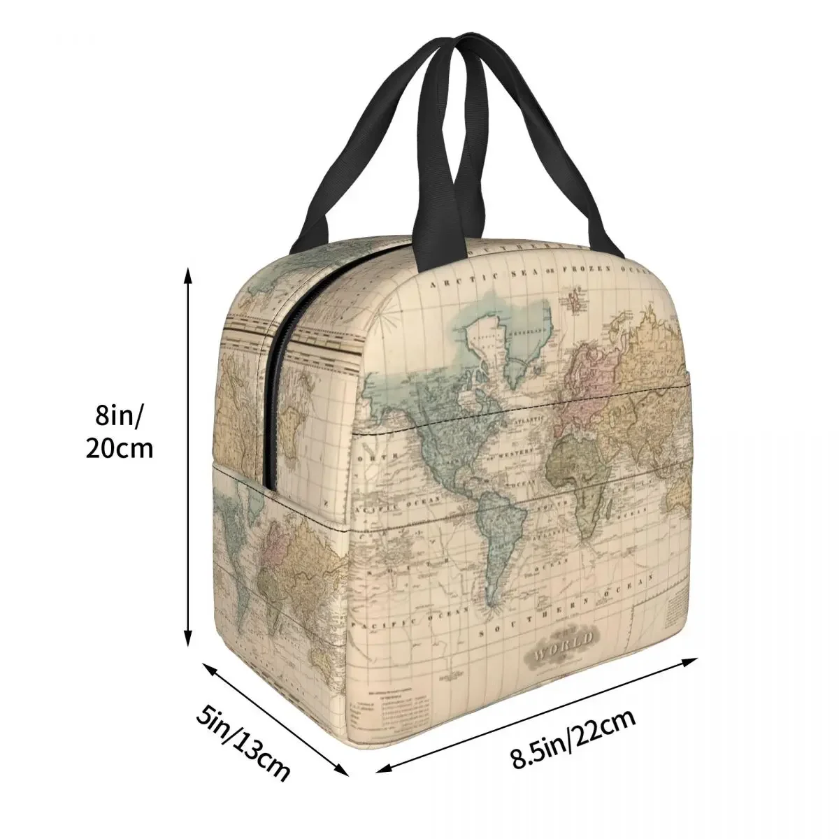 Vintage Map Of The World 1823 Insulated Lunch Bags Cooler Bag Meal Container Leakproof Tote Lunch Box Men Women Work Picnic