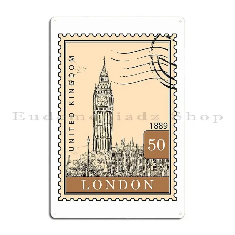 London Sketch United Kingdom Postages Stamps Art Metal Sign Funny Sign Garage Wall Decor Designer Tin Sign Poster