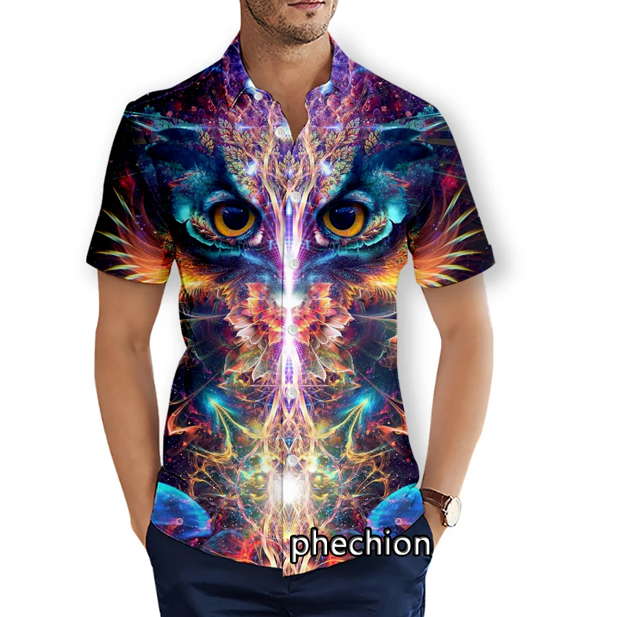 phechion Summer Mens Short Sleeve Beach Shirts Psychedelic 3D Printed Casual Shirts Fashion Streetwear Men Tops X58