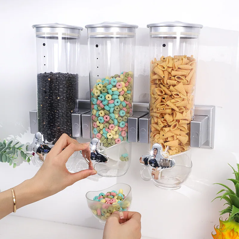 Kitchen Wall Mounted Dry Food Cereal Dispenser Grains Sealed Storage Tank Multiple-Use Airtight Clear Design Storage Dry Food