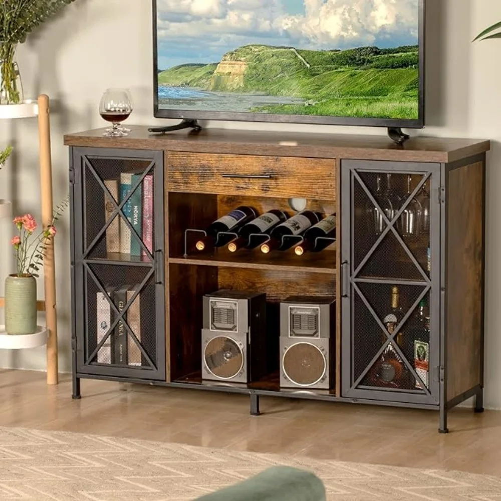 

Farmhouse Coffee Bar Cabinet for Liquor and Glasses Bottle Rack Wine Bar Cabinet With Wine Rack and Glass Holder Whiskey Display