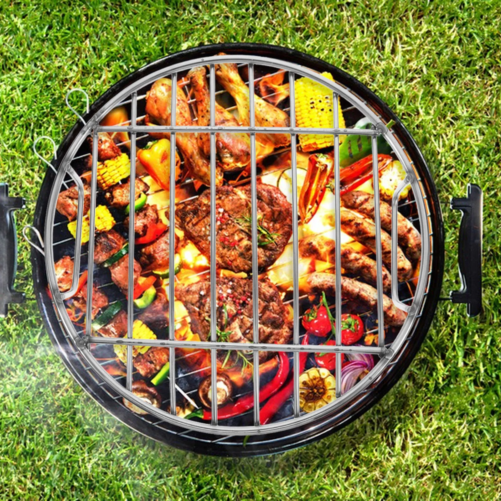 

Stainless Steel Round Bbq Grate Durable Handle Grilling Rack for Outdoor Camping Fire Pit Grill Cooking Grid Fire Pit Grate