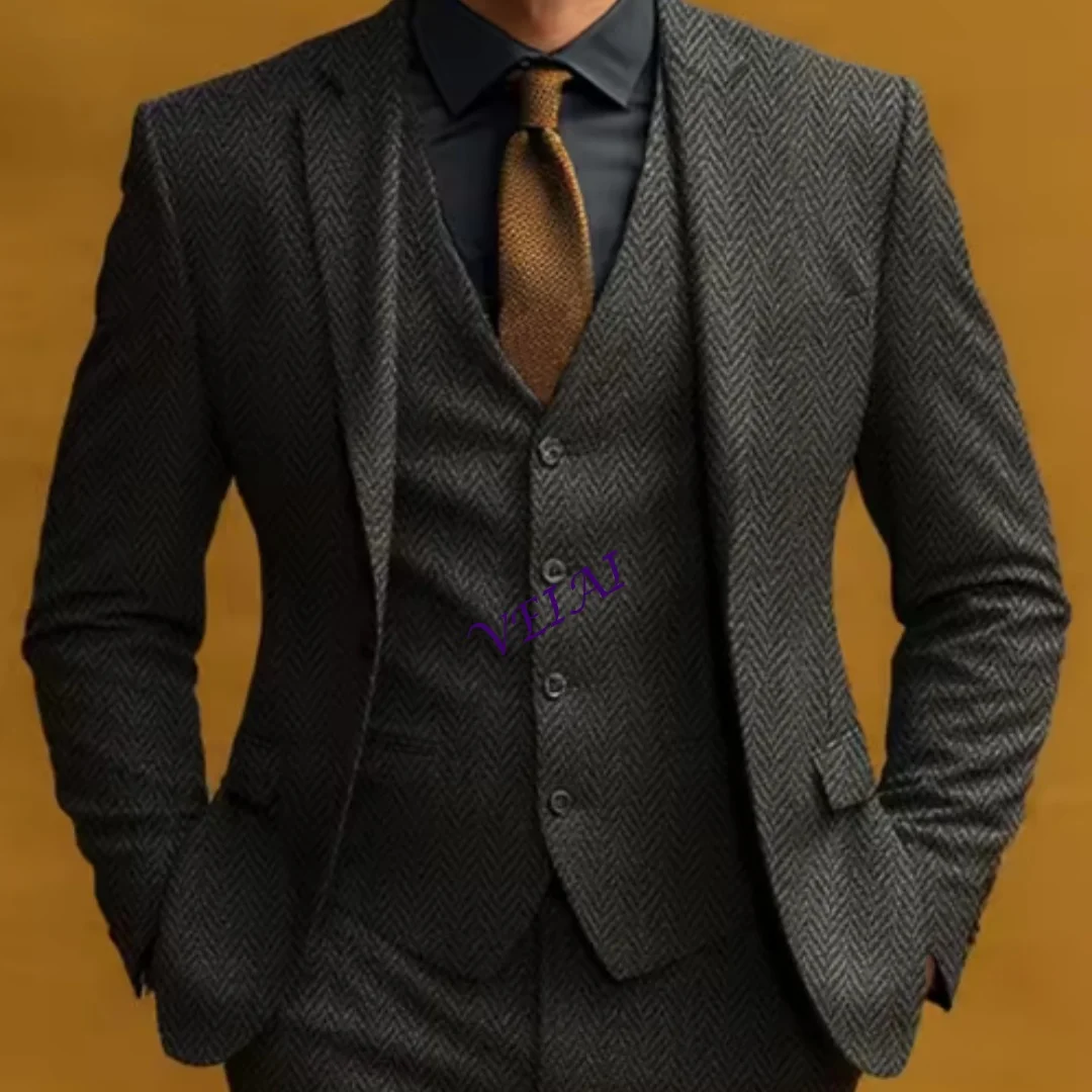 Customized Men's Elegant Three Piece Suit Solid Color Notch Lapel Formal Wear for Work Parties And Weddings