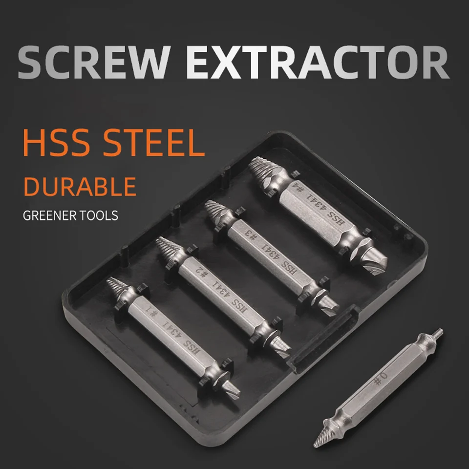 4 Stück beschädigte Schraubenausdreher-Bohrer, doppelseitige Beschädigung, Easy Out Stud Reverse Screw Extractor Tool Kit – Detail 2