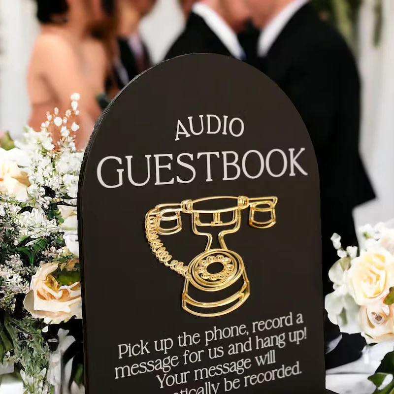 

Арочная книга для гостей с 3D-аудио, собирайте телефон, оставьте сообщение для новичков, акриловый свадебный знак с прозрачным стеклом