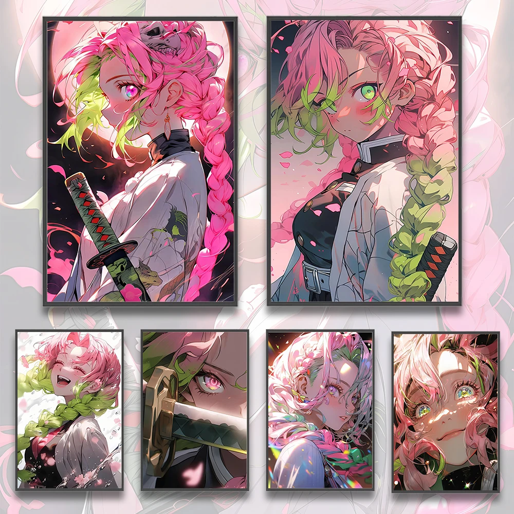 

Demon Slayer Anime Self-adhesive Poster Stickers Mitsuri Kanroji Figures Home Decoration Painting Hashira Bedroom Decor Gift