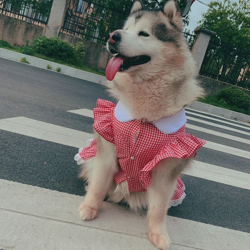 Dog Dress Summer Plaid Breathable Pet Clothes for Medium Large Dogs Outdoor Walking Pet Supplies