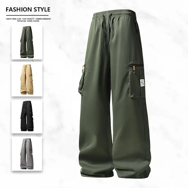 

N 63660 Men's Black Cargo Pants Straight Leg Workwear Casual Trousers Neutral Style for Spring Season Other Material 100%