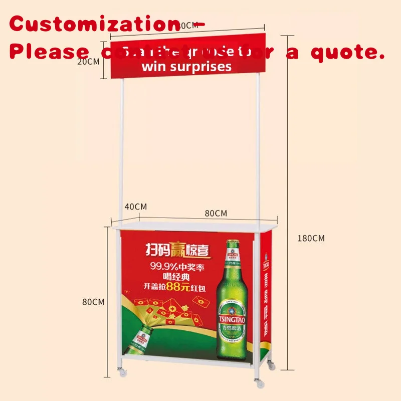 custom.Supermarket Portable Stainless Steel Wood Advertising Trolley Foldable Mobile Display Stand Glass Tasting Table Stall