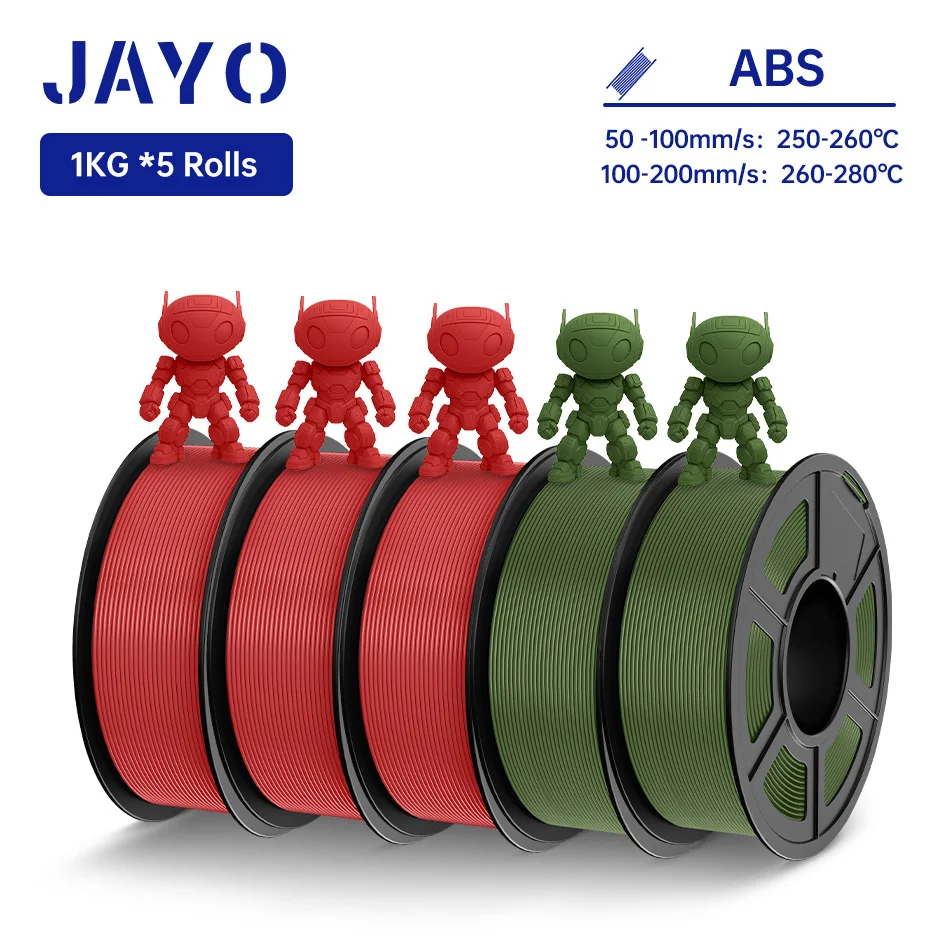 JAYO ABS 3D-Drucker-Filament 5KG 1,75mm ABS für 3D-Drucker, ABS 3D-Drucker-Filament mit Heißverformung 90°, Perfekt für Funktionale Prototypen & Mechanische Teile