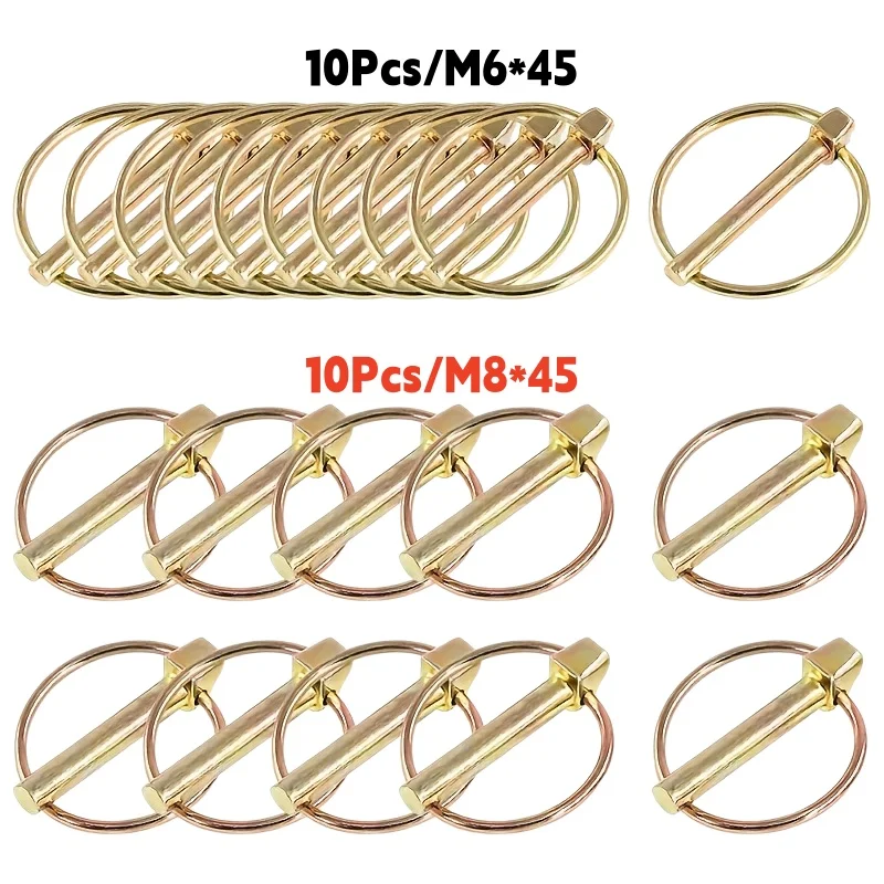 10pcs Heavy-Duty Steel Cotter Pins for Agricultural Tractors Trailers Trucks Lawn Mower,Quick Release M6/M8 Locking Pin Fastener