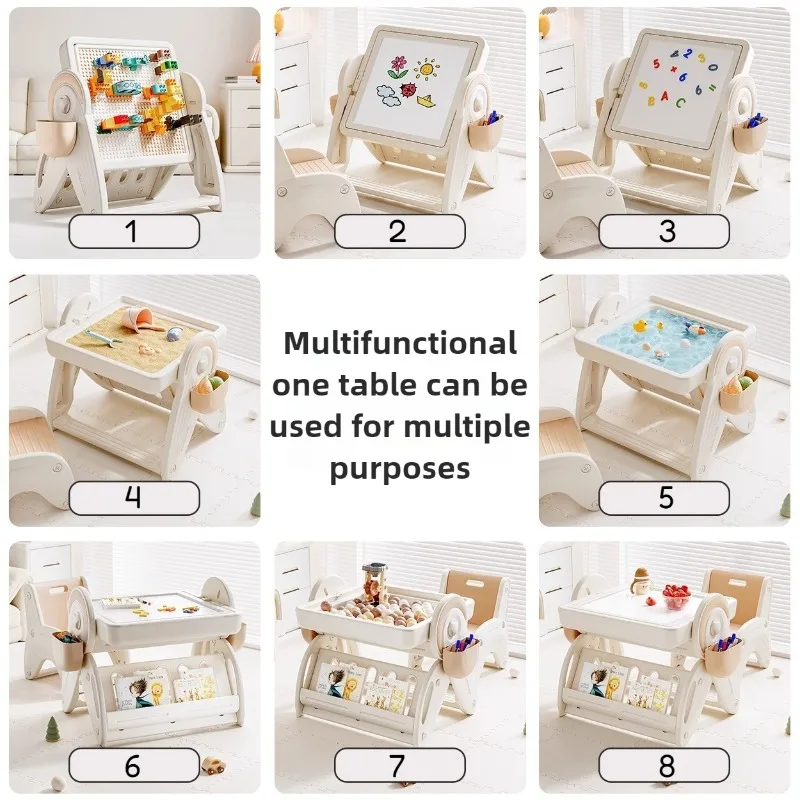 Multifunctional Kids Building Block Table with Chair Children Activity Table with Magnetic Numbers Play Blocks Set Learn Tables
