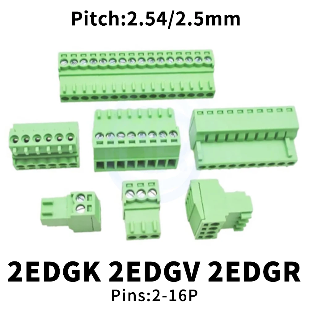 (10 Sets)KF 2EDGK 2EDGV/R 2.54mm 2.5mm Small Pitch Plug-in Terminal Blocks Screw Wiring Solder Board Straight Bend Pin Set 2~16P