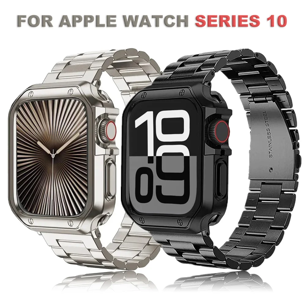 TPU beschermhoes + metalen band voor Apple Watch Ultra2 band 49 mm 46 mm 45 mm 44 mm roestvrijstalen armband iWatch serie 10 9 8 7 6