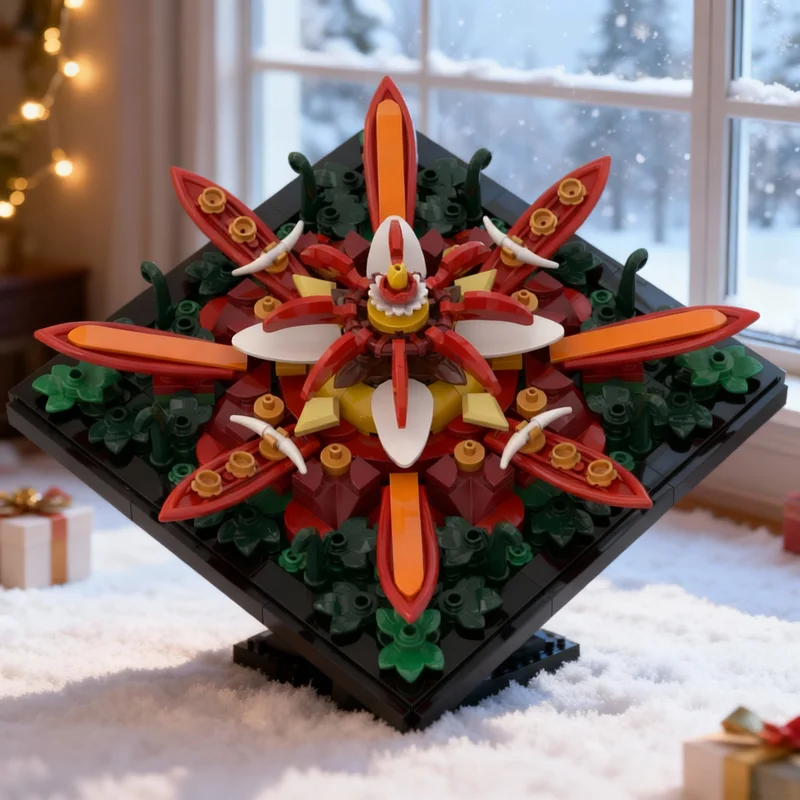 

347 деталей MOC: Мандала из цветов, красная модель, конструктор, развивающая игрушка, подарок на Рождество, креативная идея, обучающий конструктор